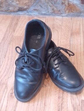Zara Black Kids Leather Lace-Up Dress Shoes